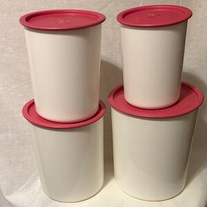 Tupperware 4 Canister Set with Lids White & Pink
